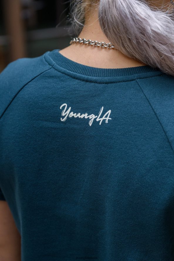 moterys žalsvai mėlyna w411 Raglan apkarpytas marškinėliai YoungLA apranga 2JR0N01055