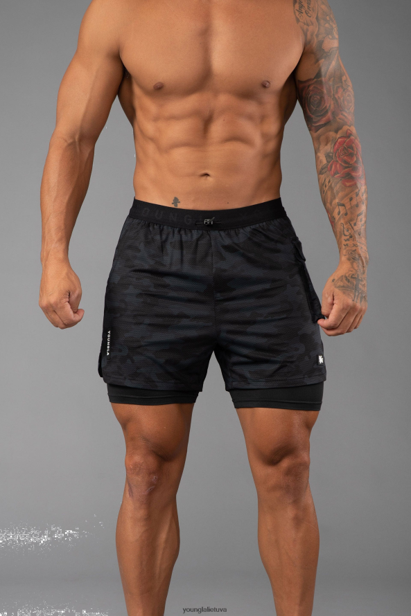 vyrų camo juoda 121 performance linijos kompresiniai šortai YoungLA apranga 2JR0N0638
